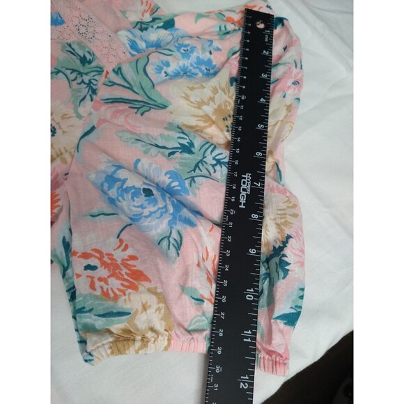 Loft Top XXL Pink Floral Puff Sleeve Popover Blouse Lace Tiered Country Cottage - Picture 8 of 8